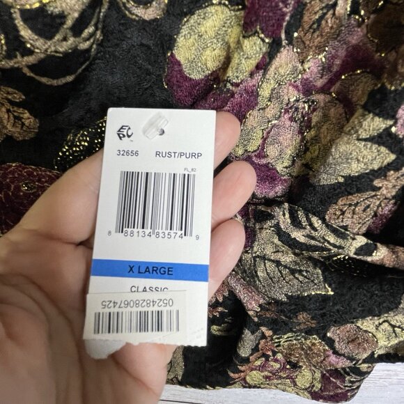 NWT MSK Floral Blouse. XL Cowl Neck Gold Glitter Whimsical Fairy Boho - Picture 13 of 14